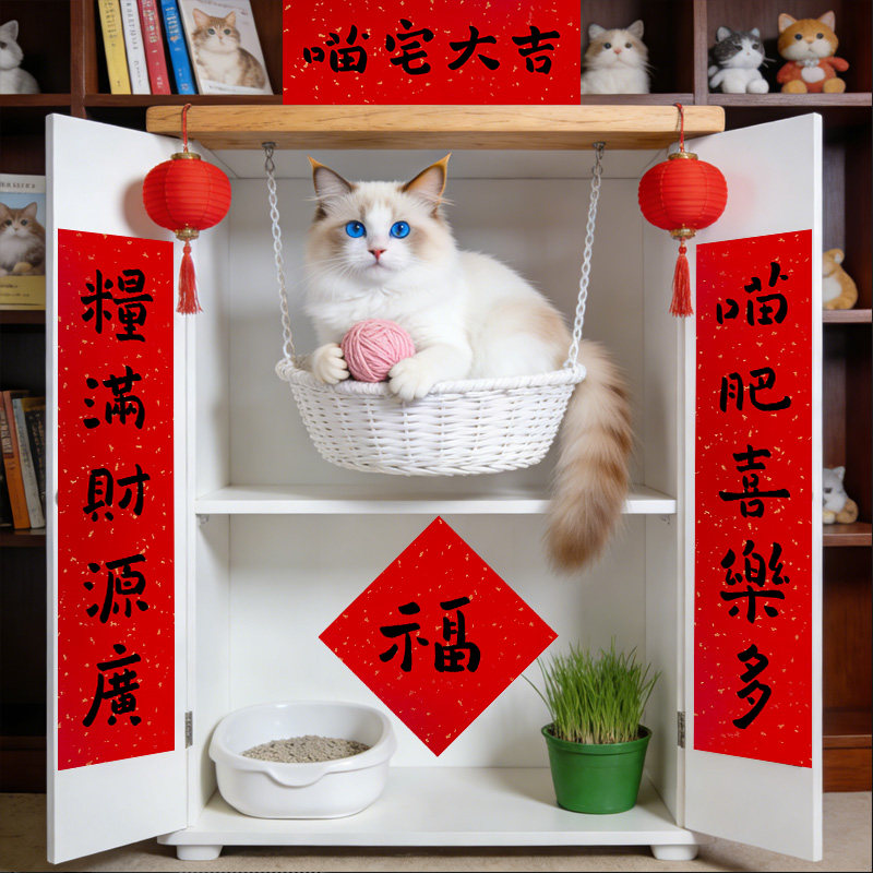 猫肥家润宠物猫咪小对联迷你春联2026马年喜庆猫窝屋福字门贴挥春,节庆用品/礼品,对联,淘宝优惠券,粉丝福利购,淘宝优惠卷