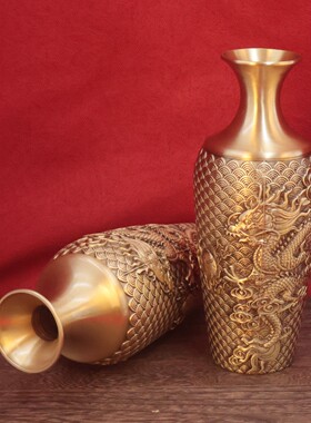 2026黄铜鱼跃龙门花瓶供佛玉净瓶神台室内插花干花装饰工艺品摆件