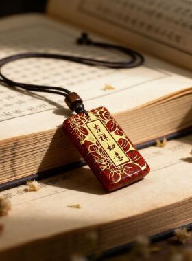 2026天然朱砂晶体砂无事牌吊坠含量原矿一生平安方牌烫金项链款