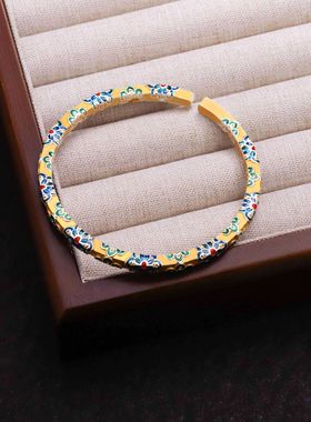 2026典雅之选！珐琅花卉纹金手镯精致传承古韵新姿绽放东方美尽显