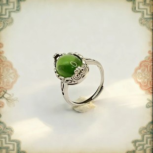 2026千叶泰银镂空枯蔓戒指女小众复古民族风可调节碧玉可调节食指