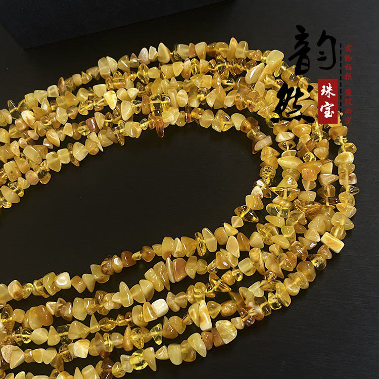 2026天然鸡油黄蜜蜡碎石半成品 diy手链毛衣链不规则蜜蜡散珠跨境