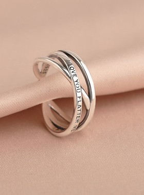 2026交织戒指ins日韩风饰品冷淡气质简约英文多层开口调节食指戒