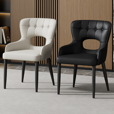 家用餐椅轻奢高级感新款现代简约靠背椅镂空椅子意式真皮质餐桌椅