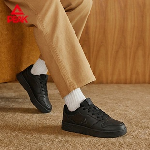 匹克态极板鞋男冬季新款空军一号运动鞋皮面黑色低帮系带休闲鞋子