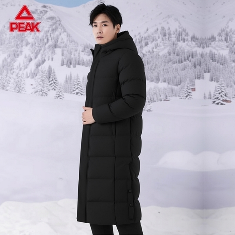 匹克羽绒服男士中长款冬季2025新款连帽鸭绒防水防寒保暖加厚外套