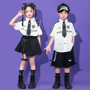 男孩吉他演出服男童学院风儿童表演服装女童小学生乐队街舞衬衫潮