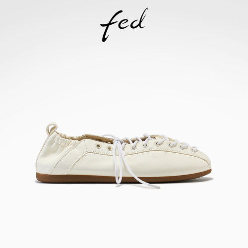 fed米色真皮软底时尚芭蕾鞋女