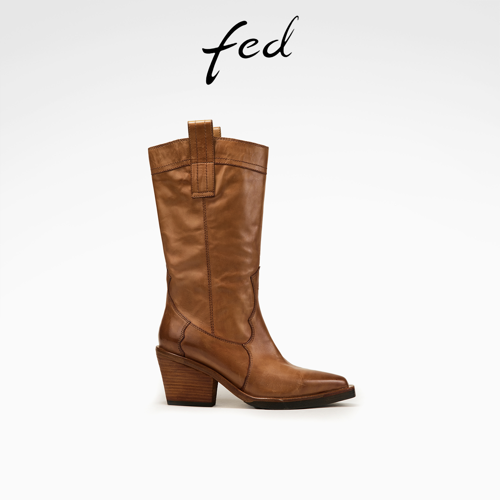 【水洗牛皮】fed尖头时装靴冬季新款女靴中筒西部靴D1105-Z