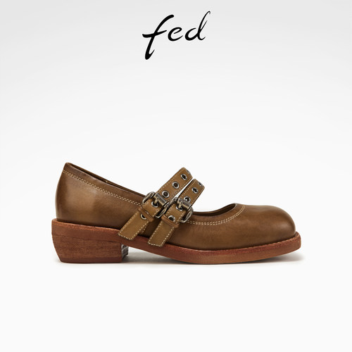 【水洗马皮】fed复古玛丽珍鞋春季新款女鞋粗跟单鞋D1128-ZFA095