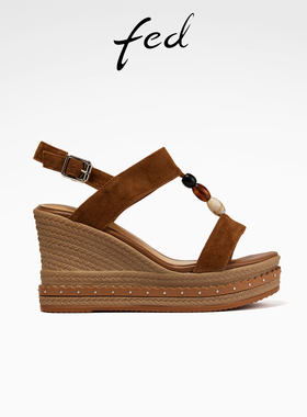 fed气质坡跟凉鞋夏季新款女鞋防水台度假时装凉鞋女款S0609-ZF329