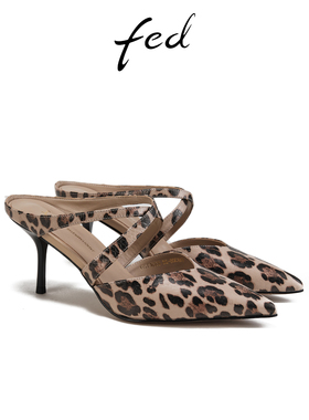 fed豹纹包头半拖春季新款女鞋交叉带穆勒鞋凉拖鞋女S0222-ZFA308