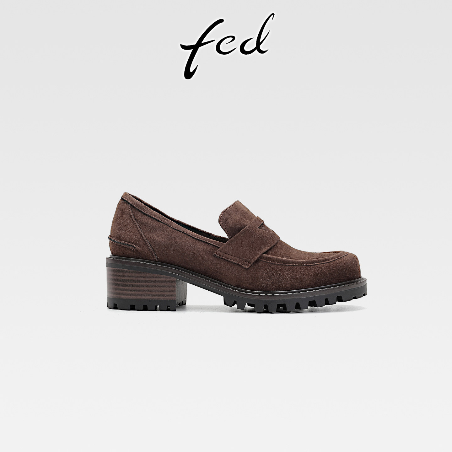 fed真皮粗跟厚底乐福鞋女复古通勤小皮鞋一脚蹬懒人圆头深口单鞋,女鞋,乐福鞋（豆豆鞋）,淘宝优惠券,粉丝福利购,淘宝优惠卷