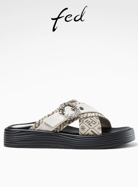 fed厚底凉拖鞋夏季新款女鞋松糕鞋交叉带软度休闲凉鞋R0502-YS103