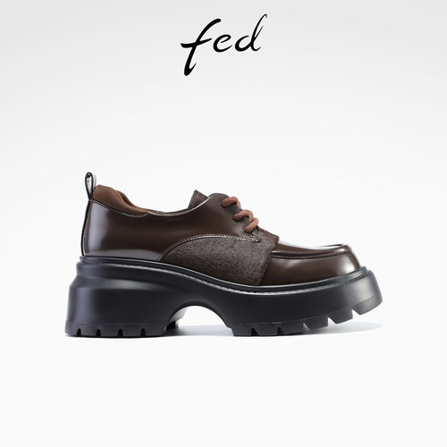 fed英伦风小皮鞋秋季新款女鞋粗跟乐福鞋厚底单鞋女S0905-YAB821