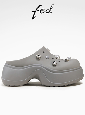fed厚底洞洞鞋夏季新款女鞋真皮沙滩鞋增高包头凉鞋女S0505-YA037