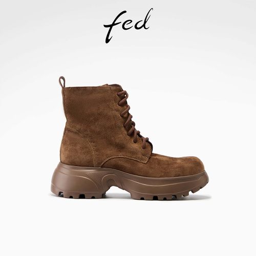 fed英伦风马丁靴冬季新款女靴厚底短靴绒面时装靴女款S1013-YA173