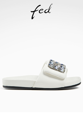 fed软底一字拖夏季新款女鞋方扣水钻轻便凉拖鞋女款D0415-YAB798