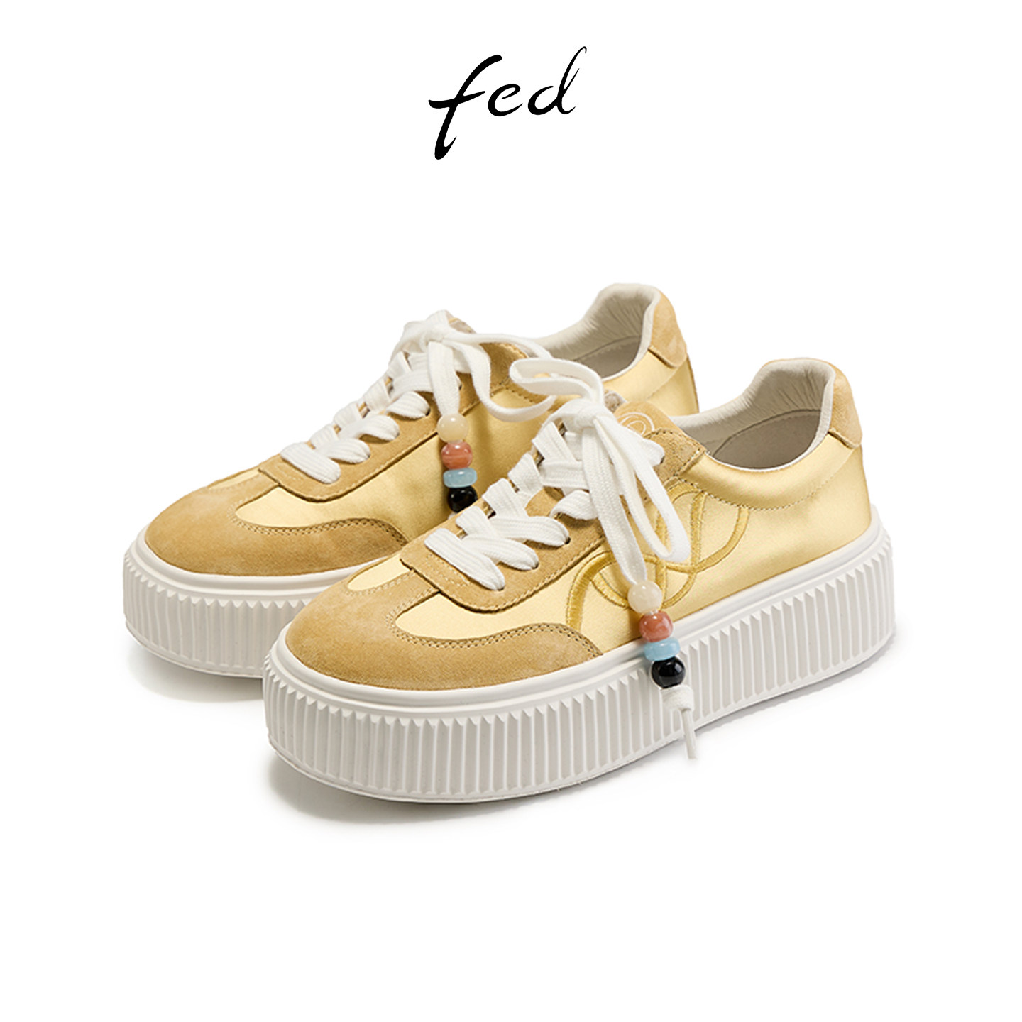 fed黄色德训鞋真皮厚底增高板鞋