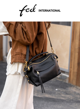 fed头层牛皮真皮女包枕头包波士顿包斜挎包单肩包大容量BFA9449