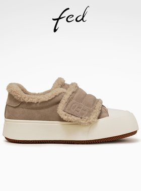fed增高板鞋冬季新款女鞋简约休闲鞋魔术贴棉鞋女款D1024-YAB175
