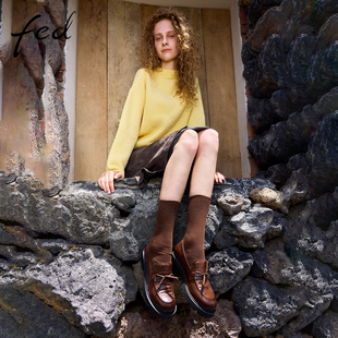 新款 秋季 女鞋 厚底单鞋 女FVG663 fed商城同款 粗跟小皮鞋 复古乐福鞋