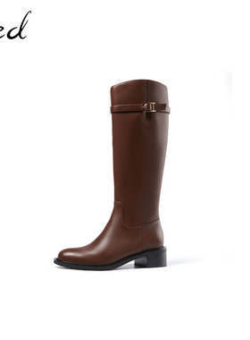 fed粗跟长靴冬季新款靴子高级气质瘦瘦靴骑士靴皮靴女1102-ZF316