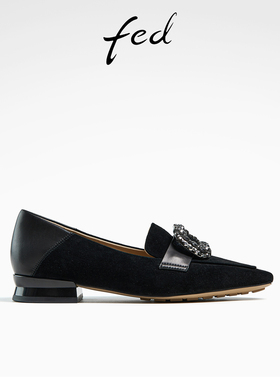 fed尖头单鞋女秋季新款女鞋一脚蹬气质绒面通勤鞋女款D0530-ZC213