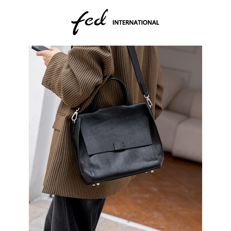 fed植鞣牛皮凯莉包头层牛皮大容量单肩手提斜挎包女真皮BFA90