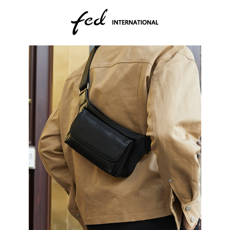 fde头层牛皮真皮男包时尚潮男单肩包胸包手机包斜挎包BFA201