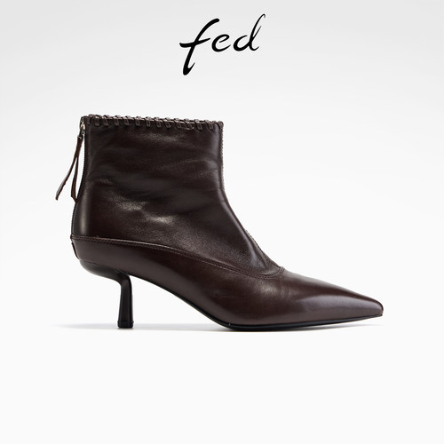 fed尖头时装靴冬季新款女靴细跟短靴复古真皮靴女款S1201-ZCA228