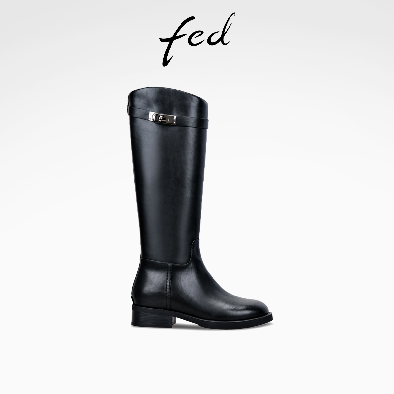 fed时尚高筒靴冬季新款女靴粗跟长靴真皮骑士靴女款S1209-DD0262