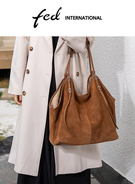 fed麂皮工艺风托特包反绒磨砂皮单肩包HOBO包大容量女包BFA9458