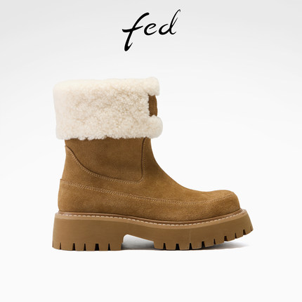 fed复古马丁靴冬季新款女鞋厚底雪地靴保暖短靴女款S1205-YAB220