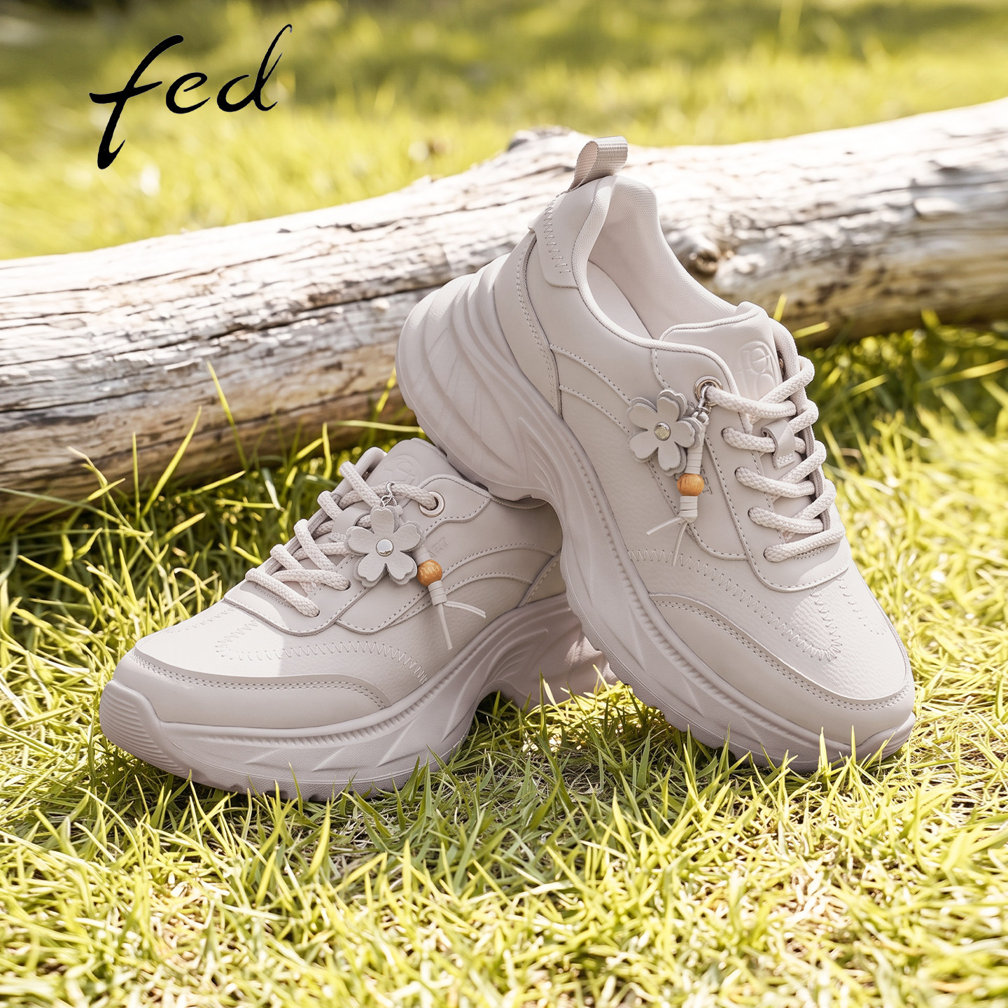 fed真皮绒面厚底增高老爹鞋女