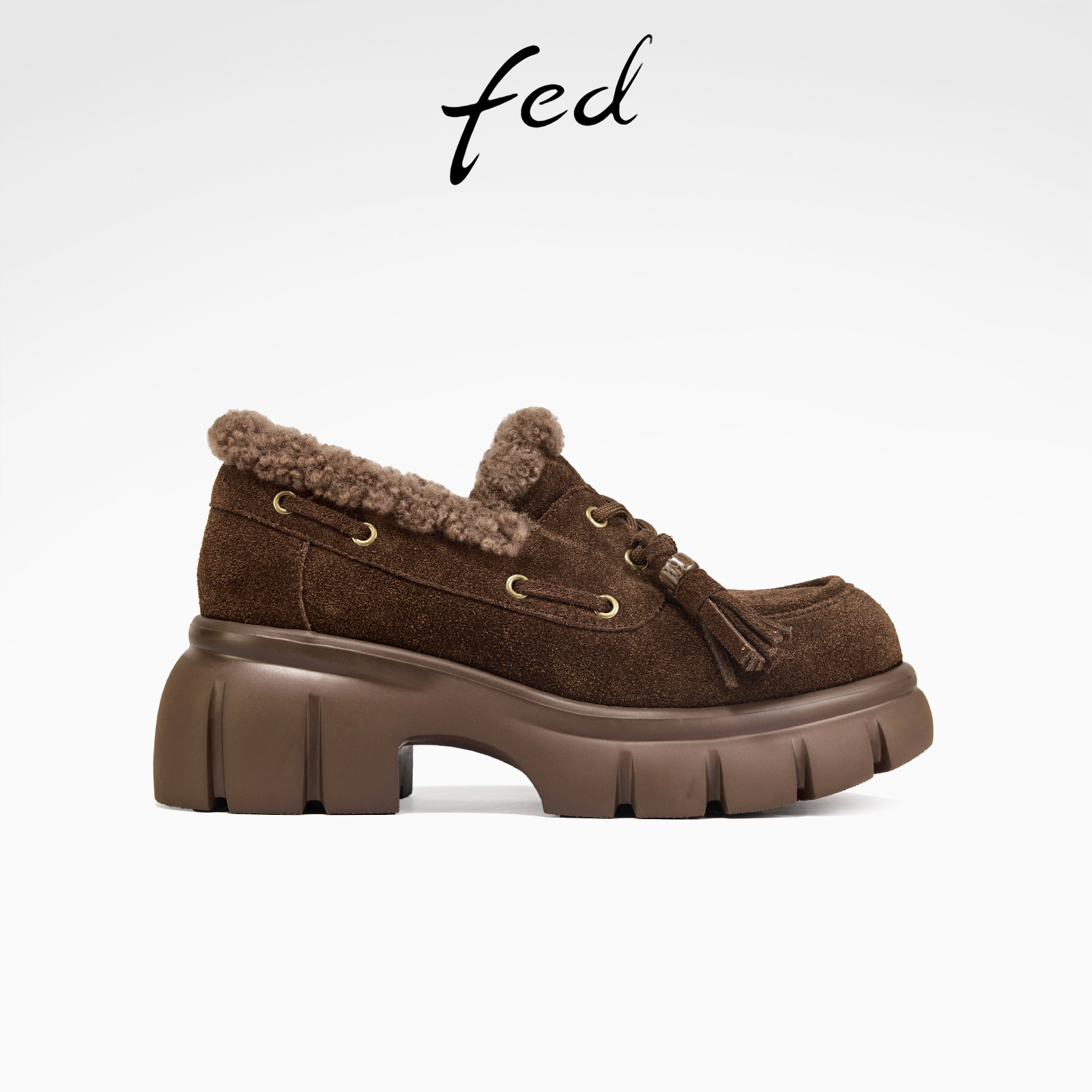 fed加绒乐福鞋冬季新款女鞋复古毛毛鞋一脚蹬单鞋女款S1022-ZC506