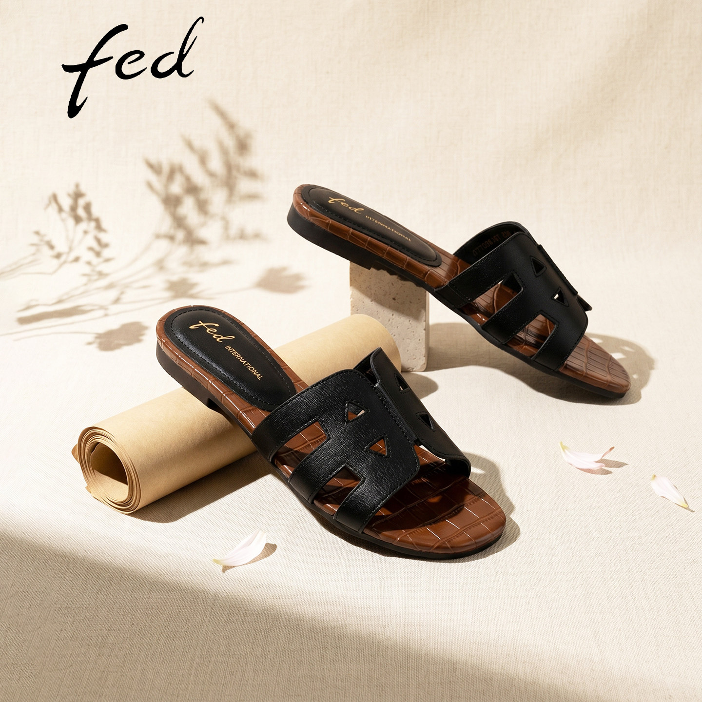 fed真皮女夏软底不累脚一字拖