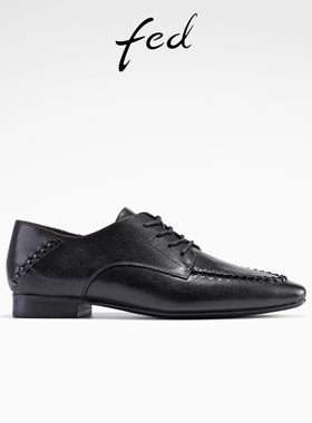 fed黑色小皮鞋秋季新款女鞋低跟单鞋简约真皮通勤鞋女S0919-ZC373