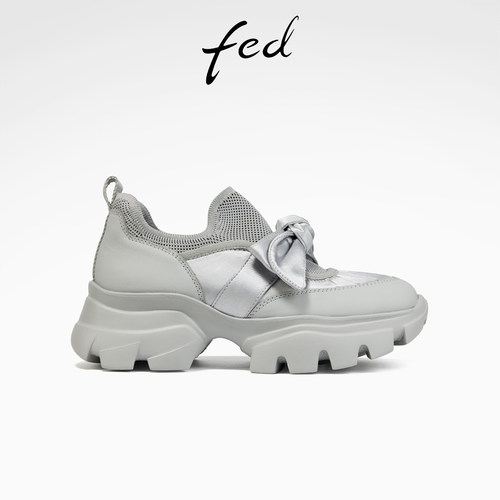 fed一脚蹬老爹鞋秋季新款女鞋网面厚底鞋银色休闲鞋S0701-YAC697