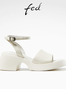 fed厚底凉鞋女夏季新款真皮增高鞋舒适一字带凉鞋女R0429-YAB529