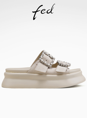 fed白色沙滩鞋夏季新款女鞋厚底凉拖时尚一字拖女款S0430-YAC078