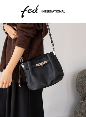 fed头层牛皮水桶包休闲大容量托特包手提包斜挎包子母包BFA9496