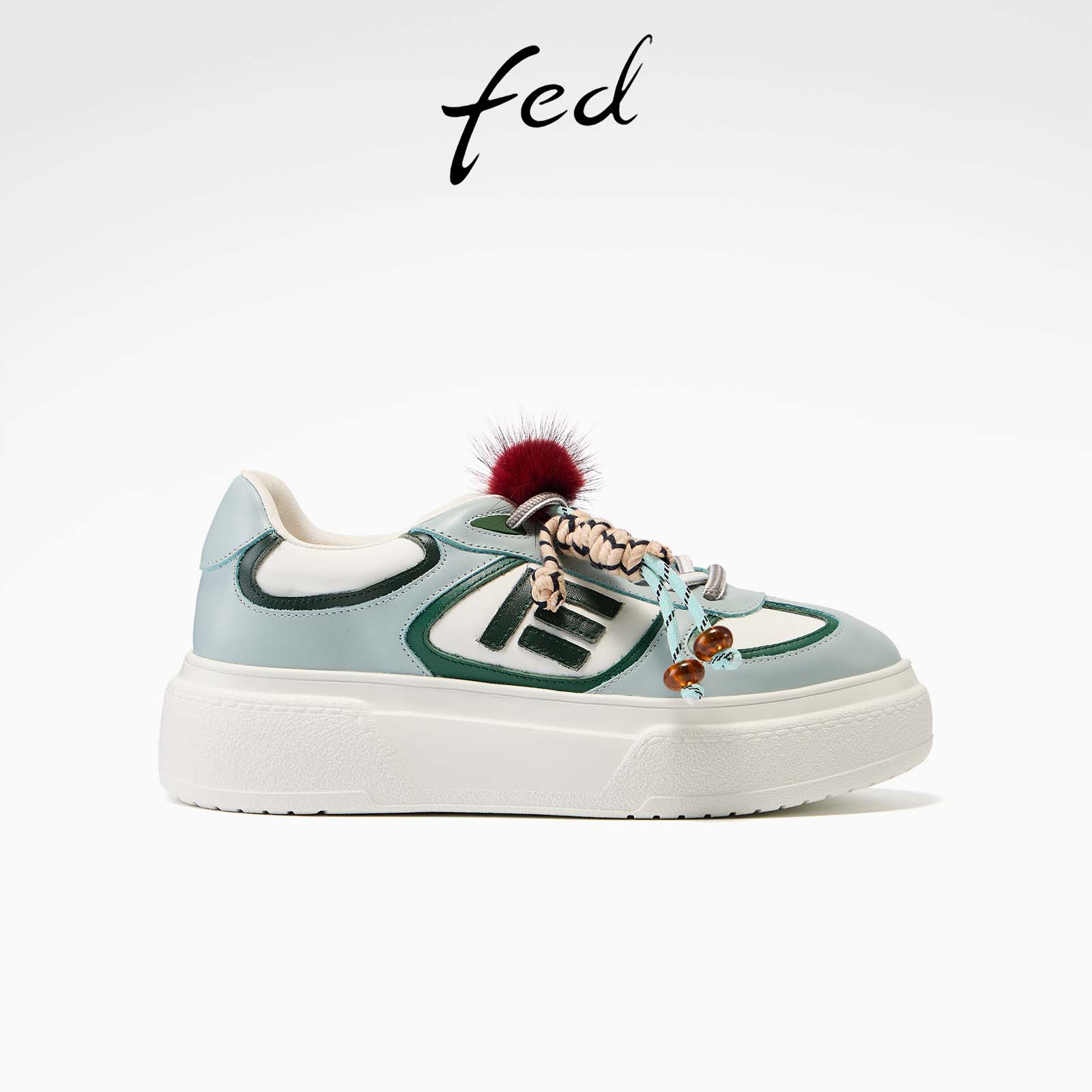 fed增高板鞋春季新款女鞋绳结休闲鞋拼色厚底鞋女款S1013-YAB179