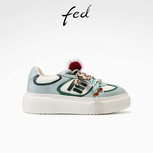 fed增高板鞋春季新款女鞋绳结休闲鞋拼色厚底鞋女款S1013-YAB179