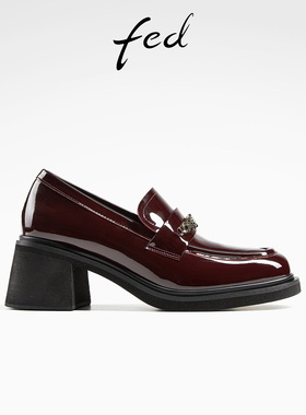 fed复古乐福鞋冬季新款女鞋真皮单鞋高跟小皮鞋女款D0923-YAB325