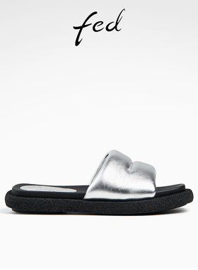 fed简约银色凉拖鞋夏季新款女鞋休闲海边度假拖鞋女款D0420-YA695
