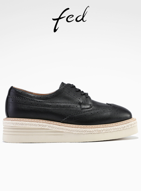 fed雕花小皮鞋秋季新款女鞋厚底增高牛津鞋深口单鞋女S0905-YA031