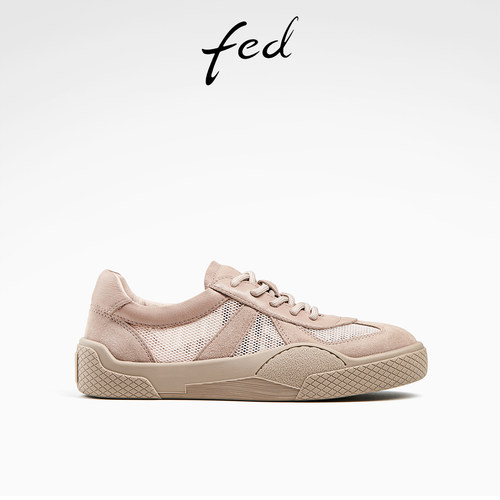 运动休闲鞋女牛皮网面透气德训鞋