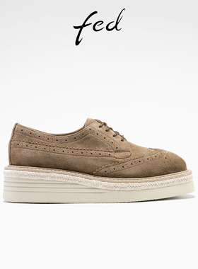 fed复古增高鞋秋季新款女鞋厚底小皮鞋反绒牛津鞋女S0905-YAB031