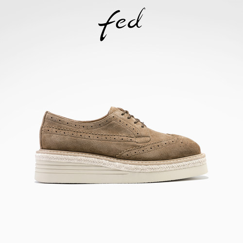 fed复古增高鞋秋季新款女鞋厚底小皮鞋反绒牛津鞋女S0905-YAB031